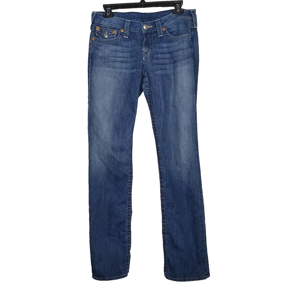 True Religion Womens Blue Stretch Denim Flap Pockets Straight Leg Jeans SZ 29